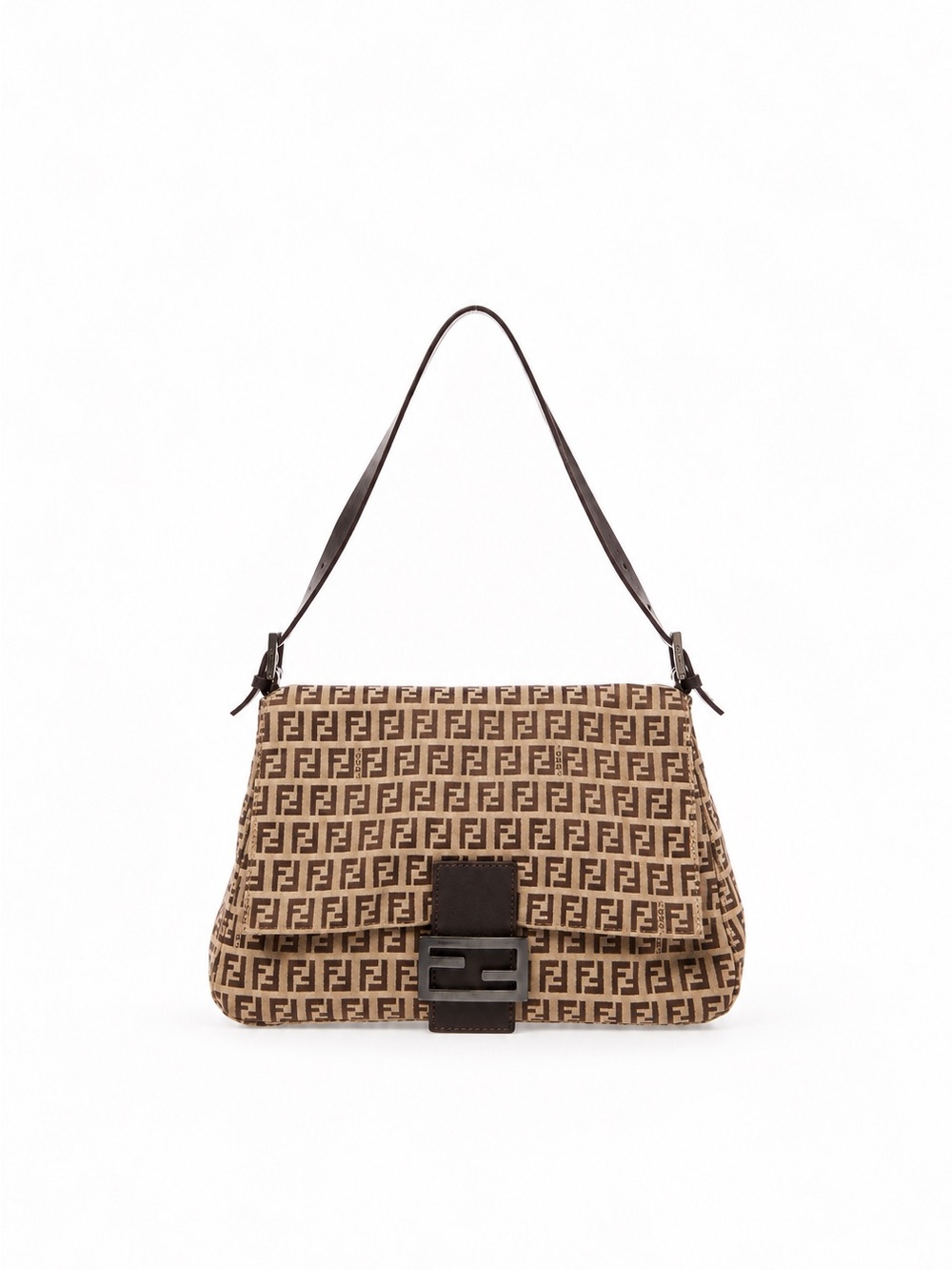 Fendi Beige and Brown FF Logo Shoulder Baguette